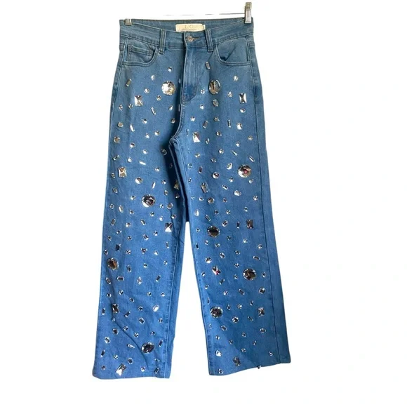 Lizette Collection Bejeweled Statement Jeans - Y2k Style Sparkle Denim Pants SM - Picture 2 of 8